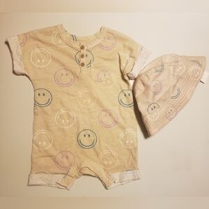 Charming Beige Smiley Bodysuit with Matching Hat